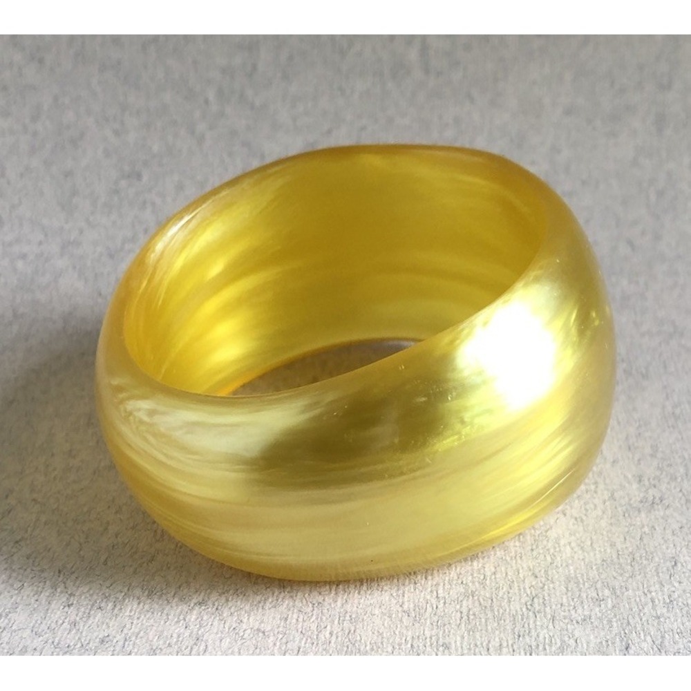 Vintage Chunky Yellow Lucite Iridescent Swirl 1"- 1.75" Wide Bangle Bracelet